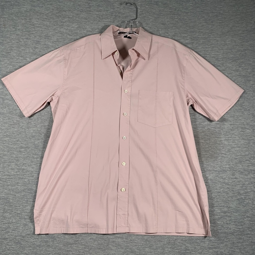 Theory Shirt Mens Small Pink Solid Short Sleeve Button Front Stretch Casual